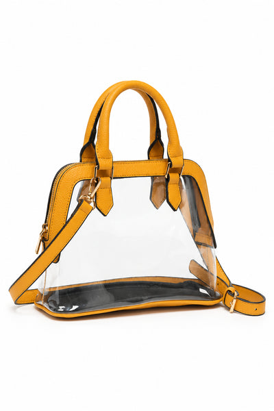 Faux Leather Trim Clear Handled Stadium Handbag