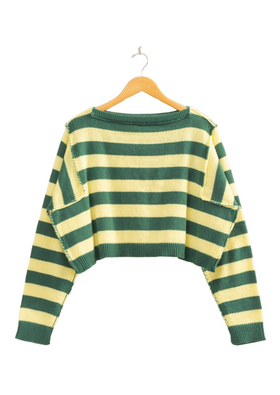Green & Gold Striped Boat Neck Sweater