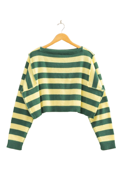 Green & Gold Striped Boat Neck Sweater