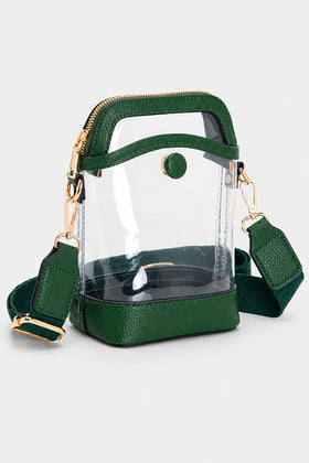 Green Faux Leather Trim Transparent Crossbody