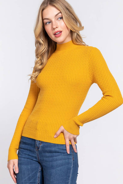 Long Sleeve Mock Neck Rib Sweater