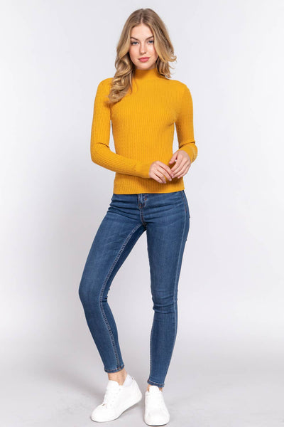 Long Sleeve Mock Neck Rib Sweater