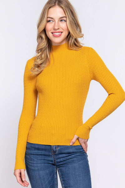 Long Sleeve Mock Neck Rib Sweater