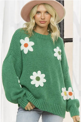 Green Daisy Knit Sweater