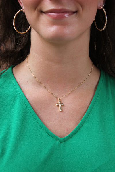 Gold CZ Cross Necklace