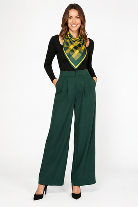 Forest Green Pleated Front Satin Pant