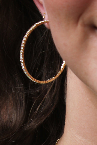 Fine Rhinestone Gold Hoop Earring