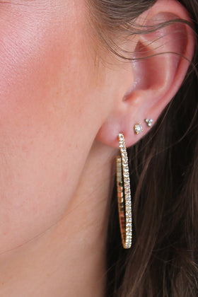 Fine Rhinestone Gold Hoop Earring