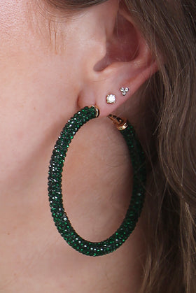 Forest Green Crystal Hoop Earrings