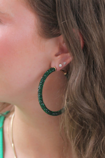 Forest Green Crystal Hoop Earrings