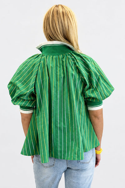 Green and Yellow Stripe Trapeze Top