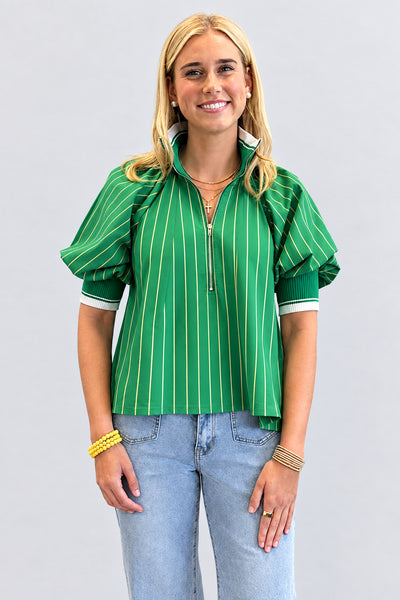 Green and Yellow Stripe Trapeze Top