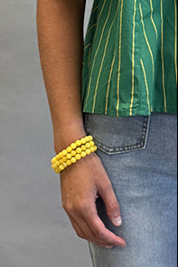 Green and Gold Glass Bead Bracelet Duo