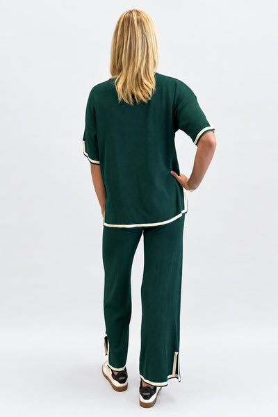 Two Piece Knit Short Sleeve Wide Leg Lounge Set