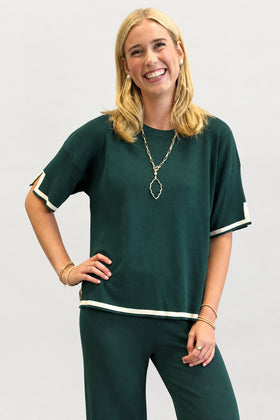 Two Piece Knit Short Sleeve Wide Leg Lounge Set