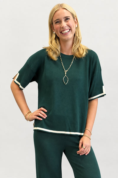 Two Piece Knit Short Sleeve Wide Leg Lounge Set