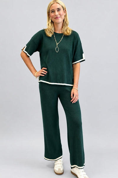 Two Piece Knit Short Sleeve Wide Leg Lounge Set