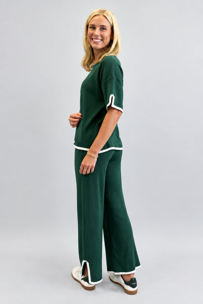 Two Piece Knit Short Sleeve Wide Leg Lounge Set