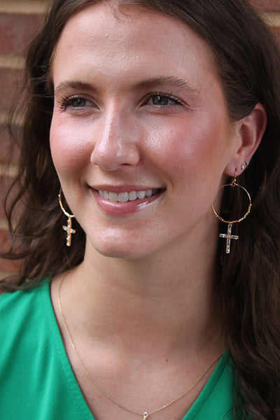 Gold Hoop Cross Earring