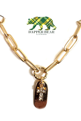 Golden Paperclip Cross Pendant Necklace