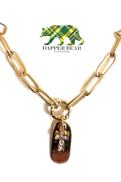 Golden Paperclip Cross Pendant Necklace