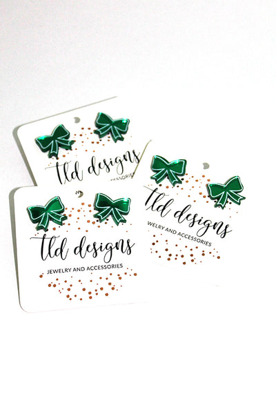 Emerald Bow Stud Earrings