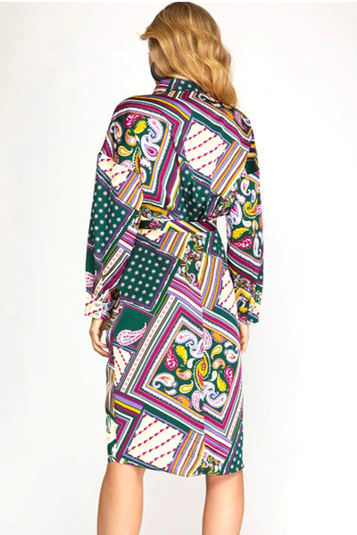 Forest Green and Multicolor Geometric Print Dress