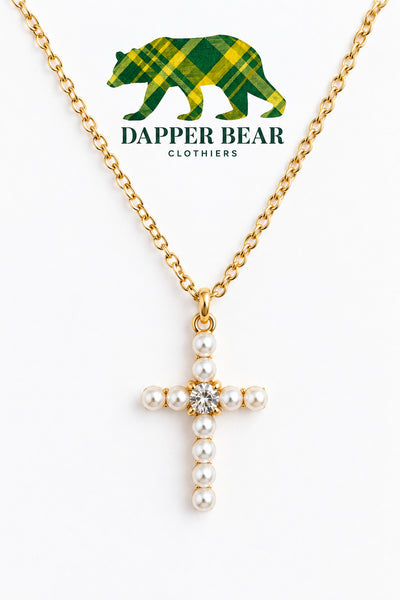 Petite Pearl Gold Cross Necklace