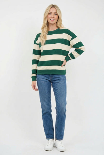 Green and Cream Stripe Knit Shirt