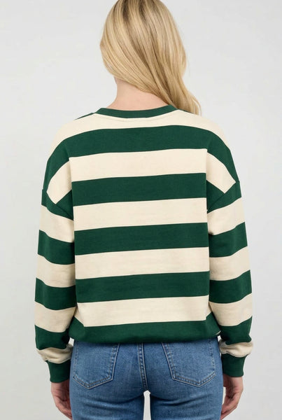 Green and Cream Stripe Knit Shirt