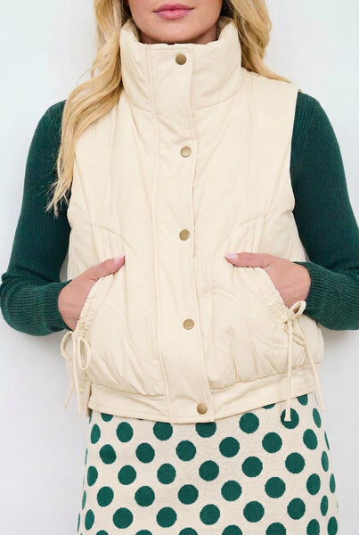 Cream Sleeveless Puffer Vest