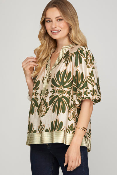 Indy Bubble Sleeve Print Top