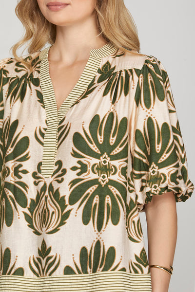 Indy Bubble Sleeve Print Top