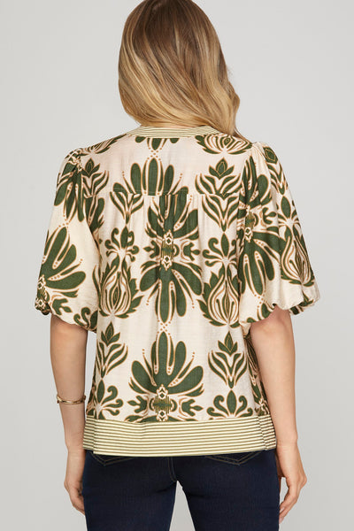 Indy Bubble Sleeve Print Top