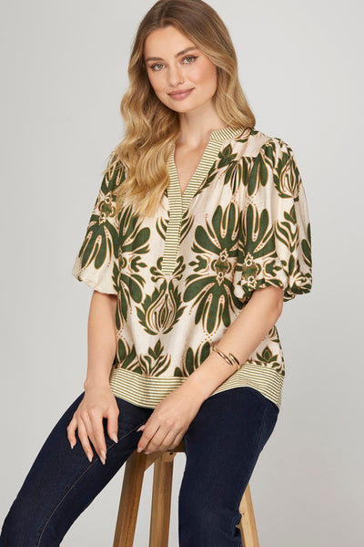 Indy Bubble Sleeve Print Top