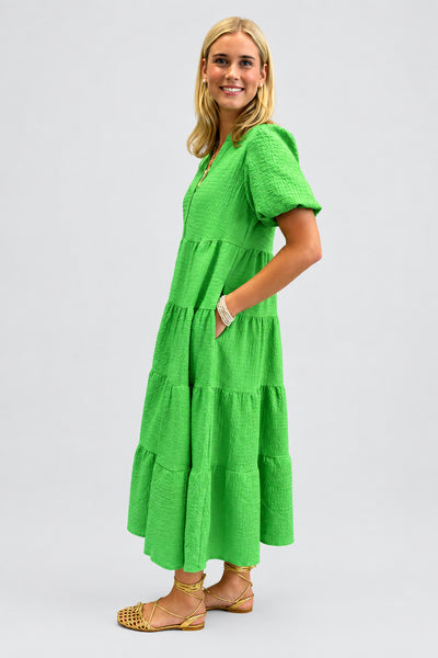 Green Long Tiered Crinkle Dress
