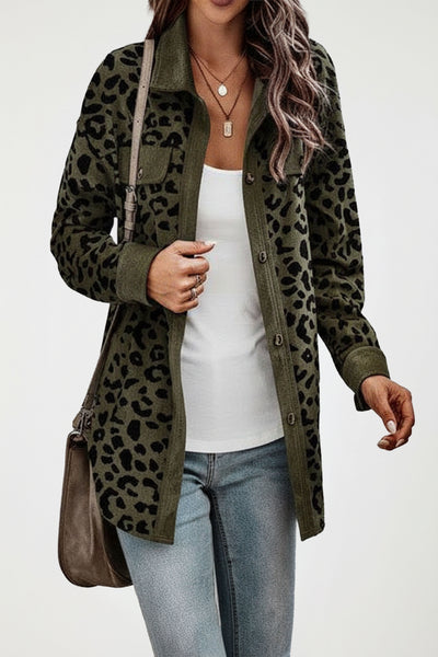 Button Down Long Sleeve Leopard Pocket Shirt Jacket