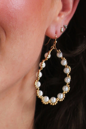Golden Pearl Oval Hoop Earrings