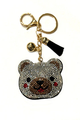 Silver Rhinestone Bear Head Purse Charm