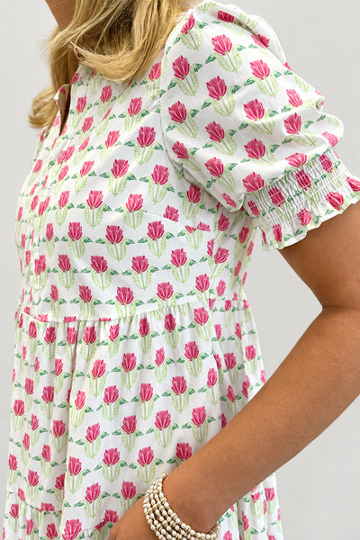 Rose Print Cotton Shirtdress