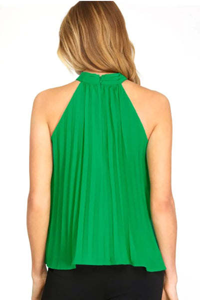 Kelly Green Rosetter Halter Neck Pleated Top