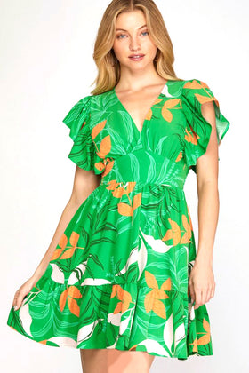 Tropical Ruffle Dress