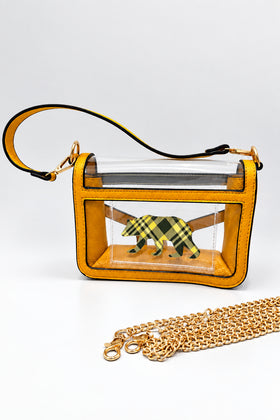 Dapper Gold Clear Envelope Crossbody Purse