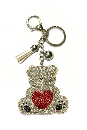 Silver Rhinestone Teddy Bear Heart Purse Charm