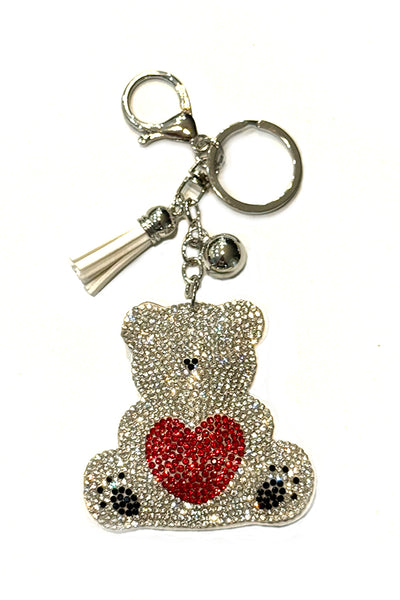 Silver Rhinestone Teddy Bear Heart Purse Charm
