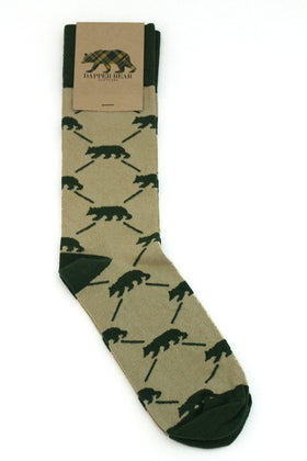 Dapper Bear Khaki & Green Icon Socks