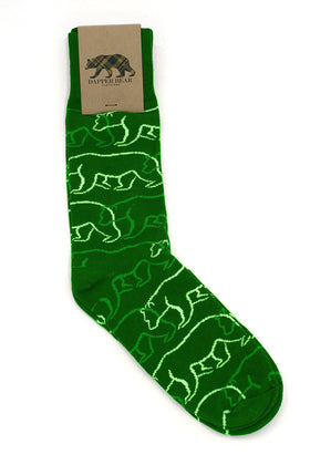 Dapper Bear Green Line Art Socks