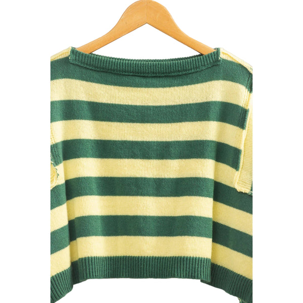 Green & Gold Striped Boat Neck Sweater