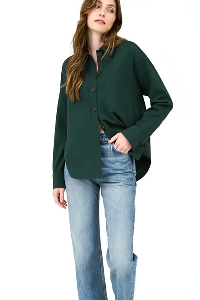 Solid Collared Long Sleeve Button Down Shacket