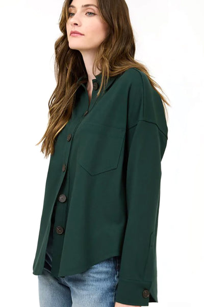 Solid Collared Long Sleeve Button Down Shacket